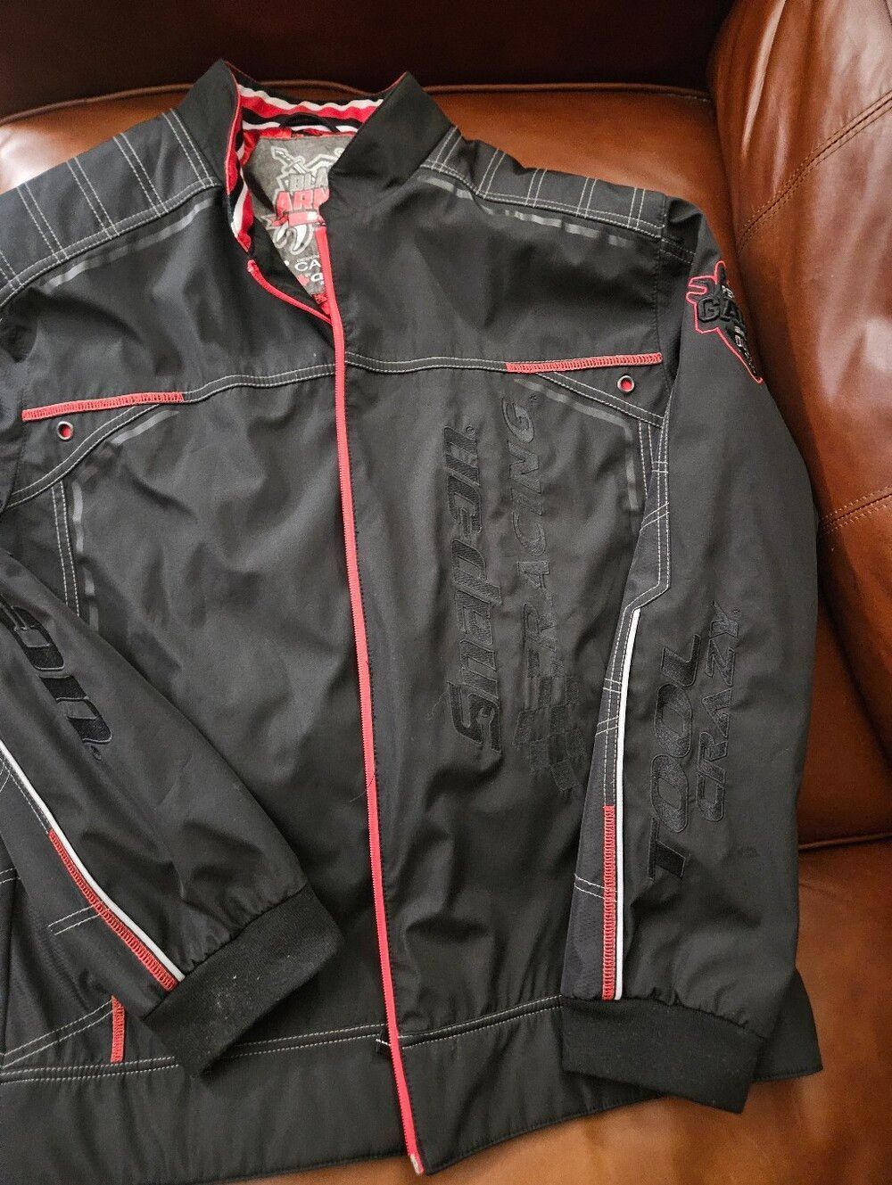 Choko Black Armor Snap On Racing Men's Black Jacket with Red Lining Large